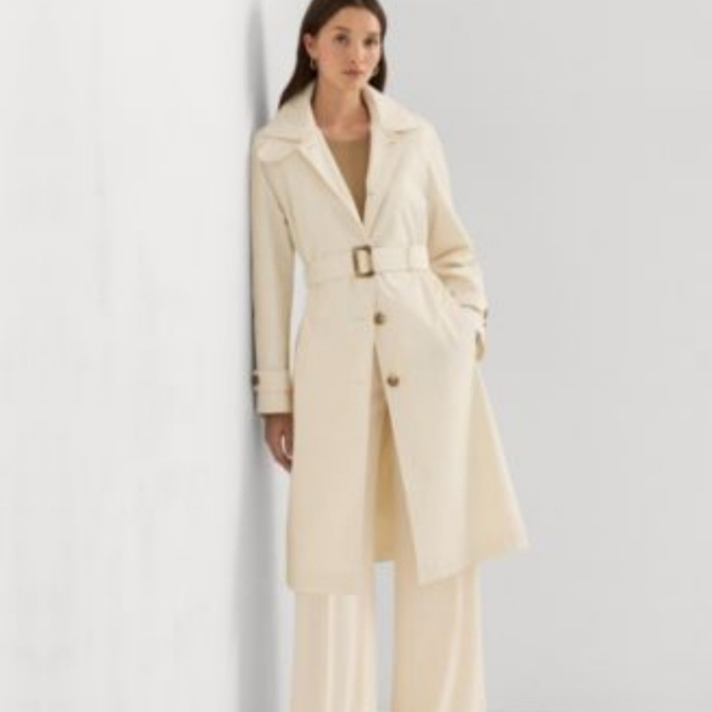 Winter White Single Breasted Belted Lined Trench Coat Size 10P